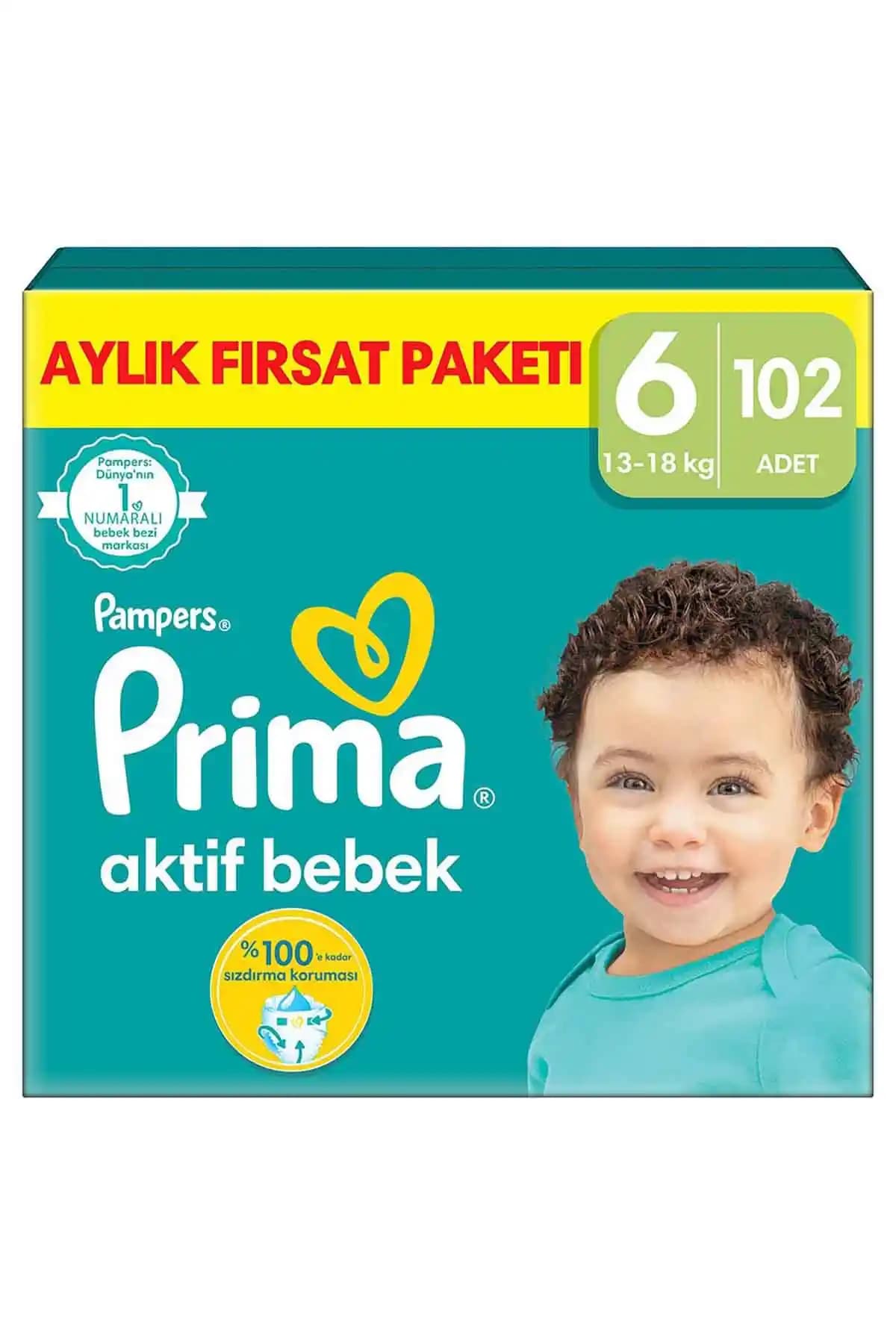 Prima Bebek Bezi Aktif Bebek 6 Beden 102 Adet Ekstra Large Aylık Fırsat Paketi