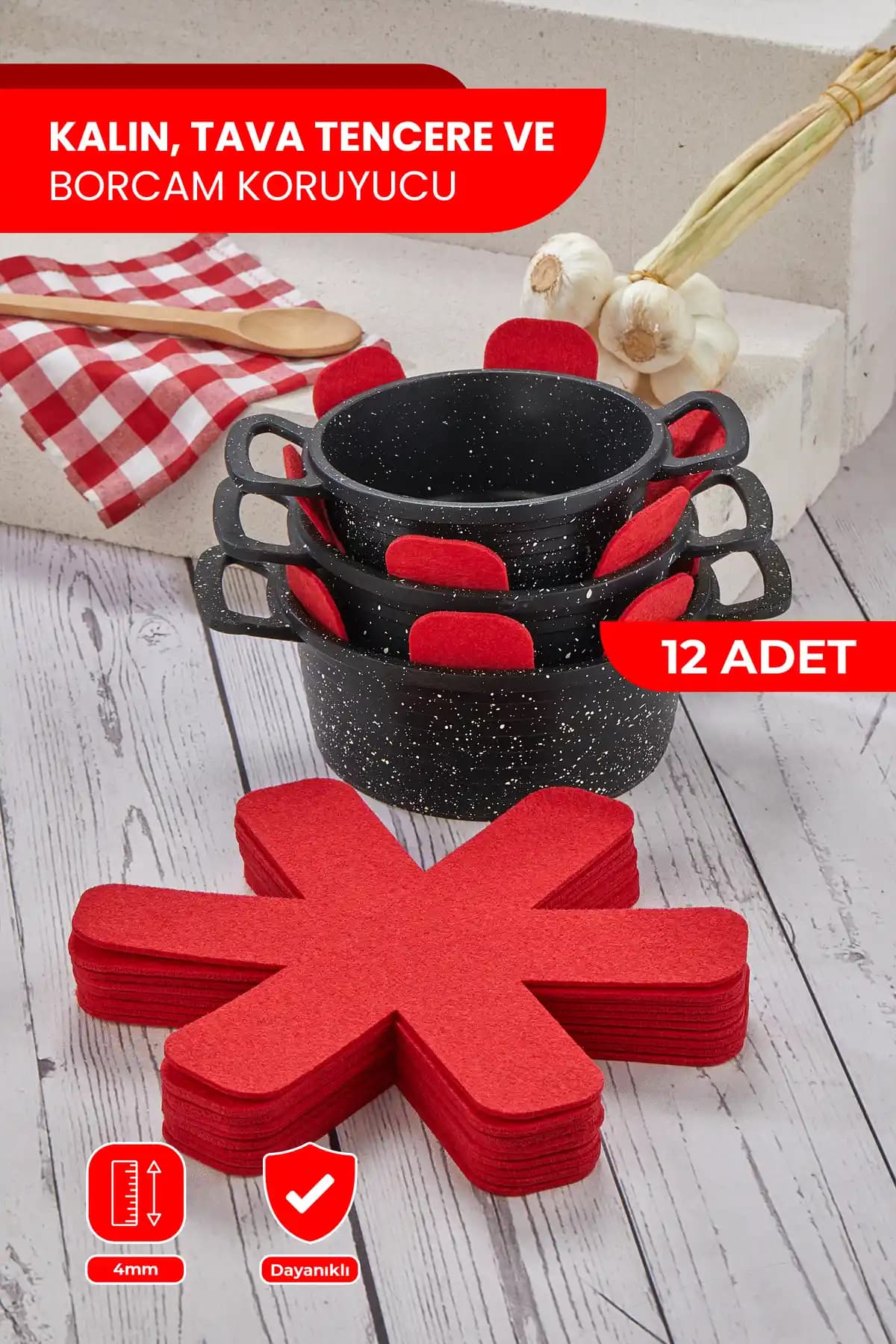 Self Power Kırmızı Kalın Tava Tencere ve Borcam Koruyucu Seti ile Mutfakta Koruma ve Estetik