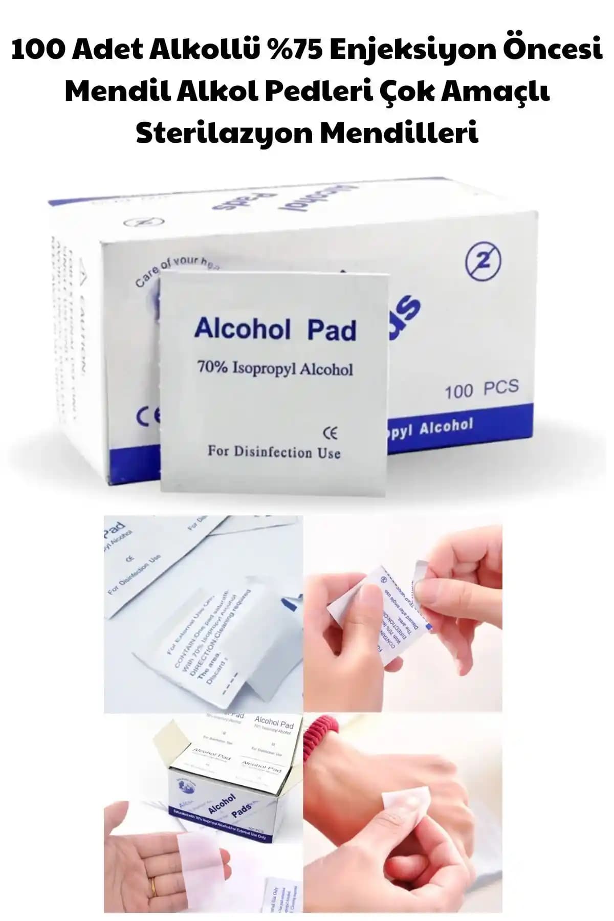 YAYOGE 100 Adet Alkollü %75 Enjeksiyon Öncesi Mendil Temizlik ve Dezenfeksiyon Çözümü