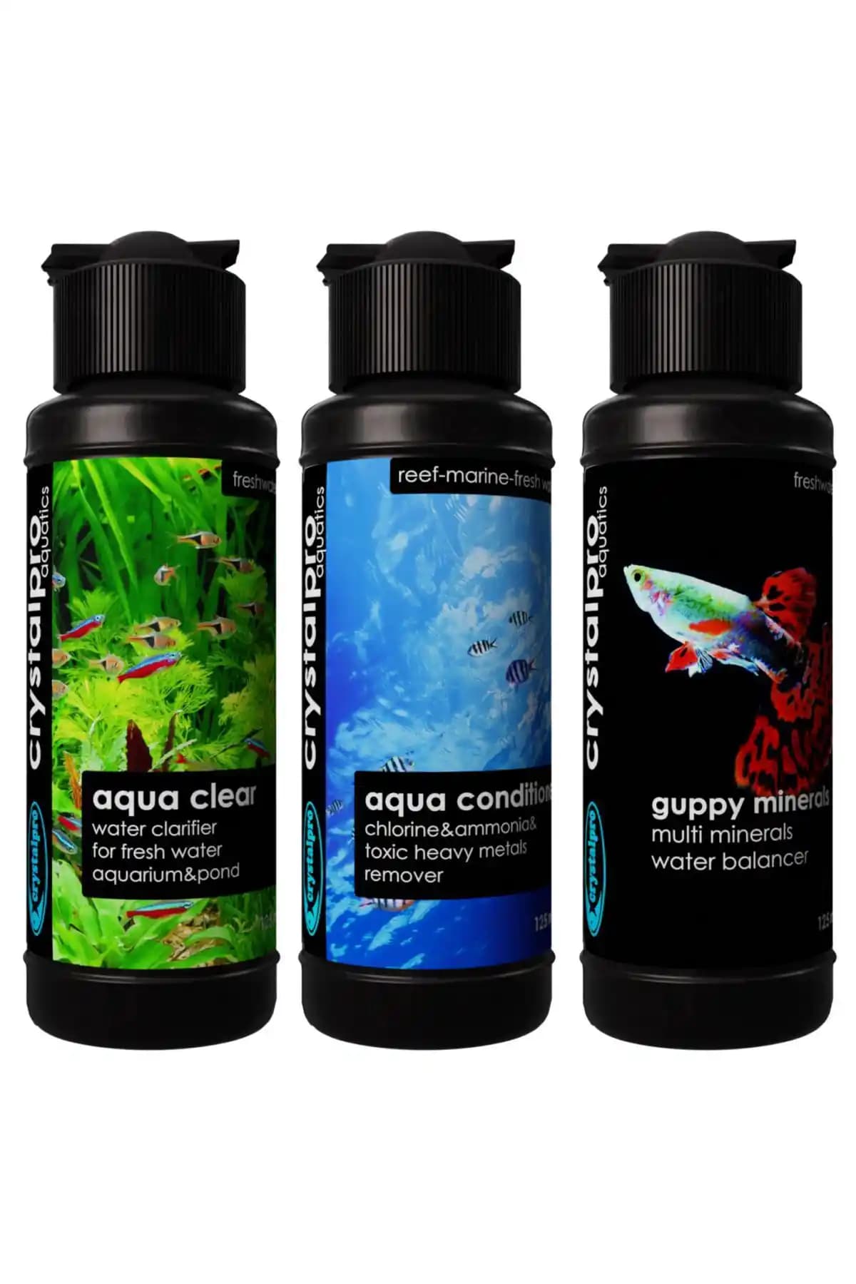 Crystalpro Guppy Lepistes Balıkları İçin Üçlü Bakım Seti 3x125ml ile Sağlıklı Akvaryum