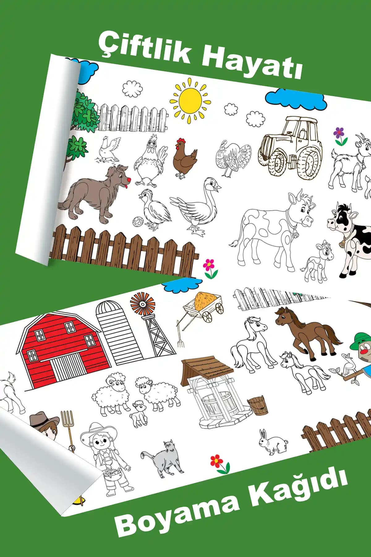 metafortoys Çiftlik Hayatı Dev Boyama Kağıdı 2.5 Metre - Çocuklar İçin Geniş Aktivite Alanı