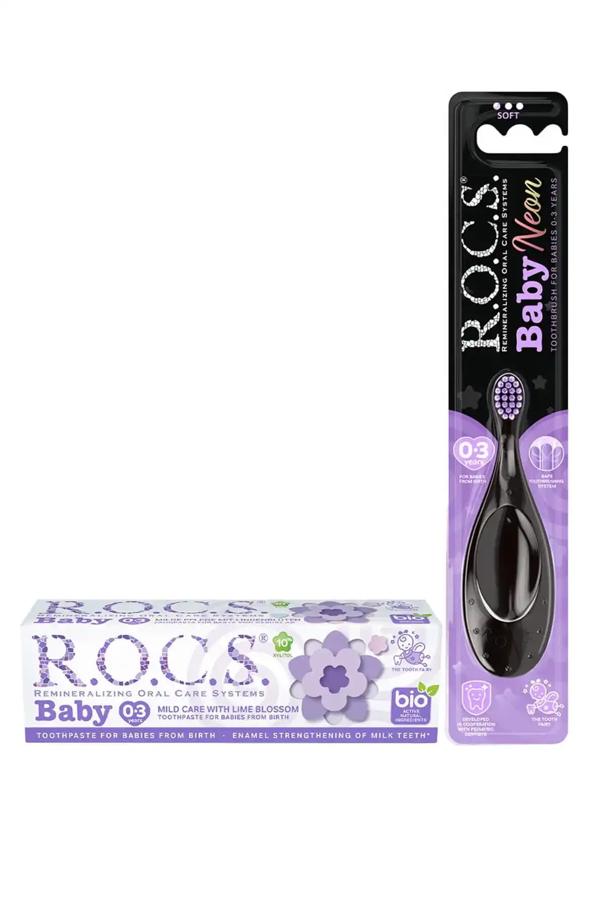 R.O.C.S. Baby 0-3 Yaş Ihlamur Özlü Diş Macunu ve Neon Diş Fırçası Seti