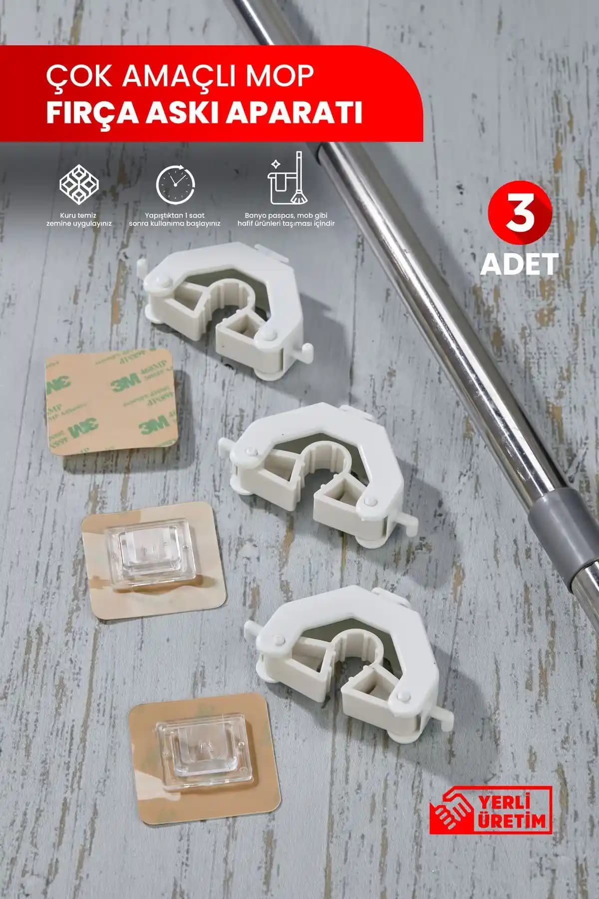 Self Power Çok Amaçlı Paspas, Süpürge, Fırça ve Mop Askısı 3'lü Set ile Düzen Sağlayın