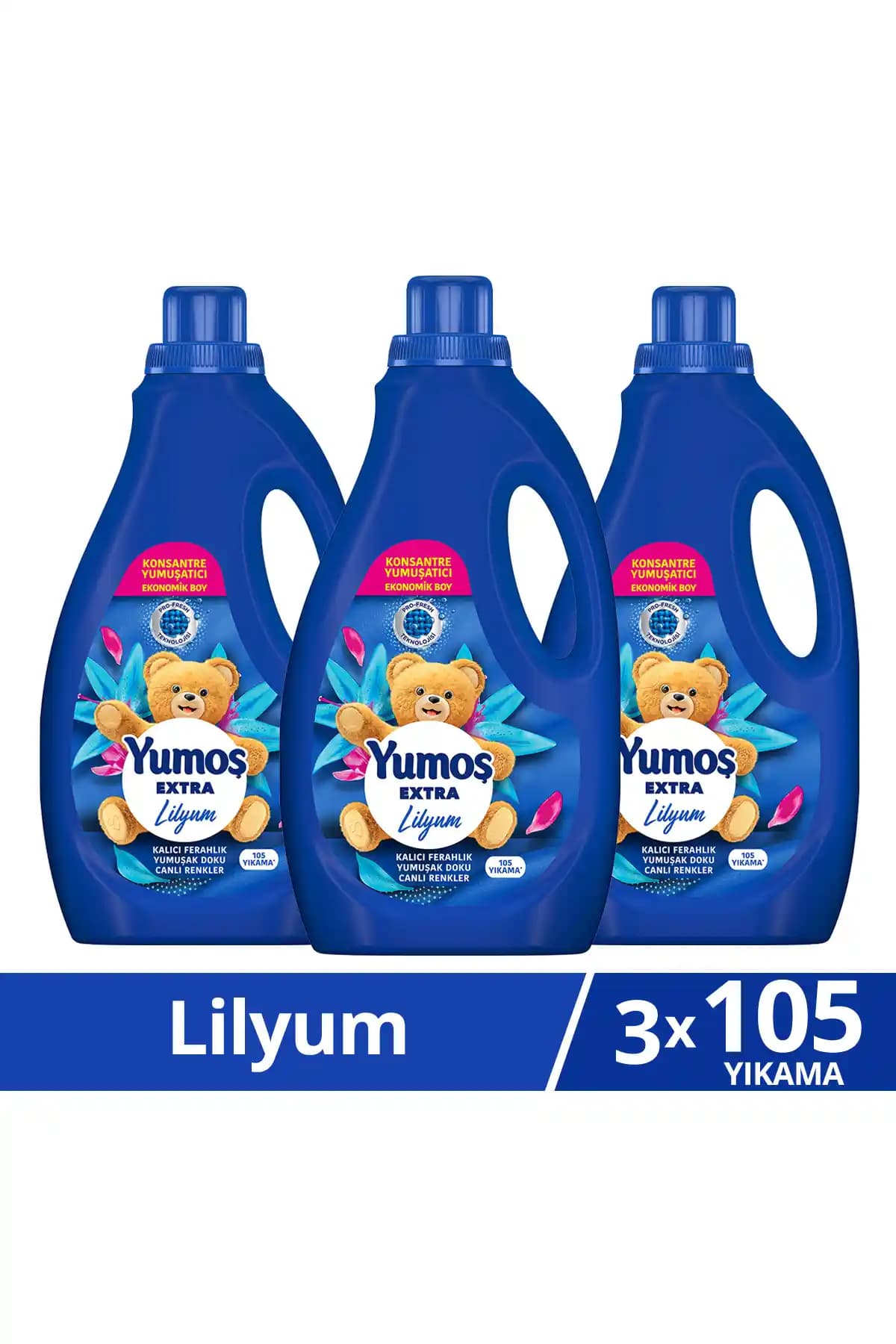 Yumoş Extra Konsantre Çamaşır Yumuşatıcısı Lilyum 105 Yıkama 2520ml x3 - Uzun Süreli Bakım