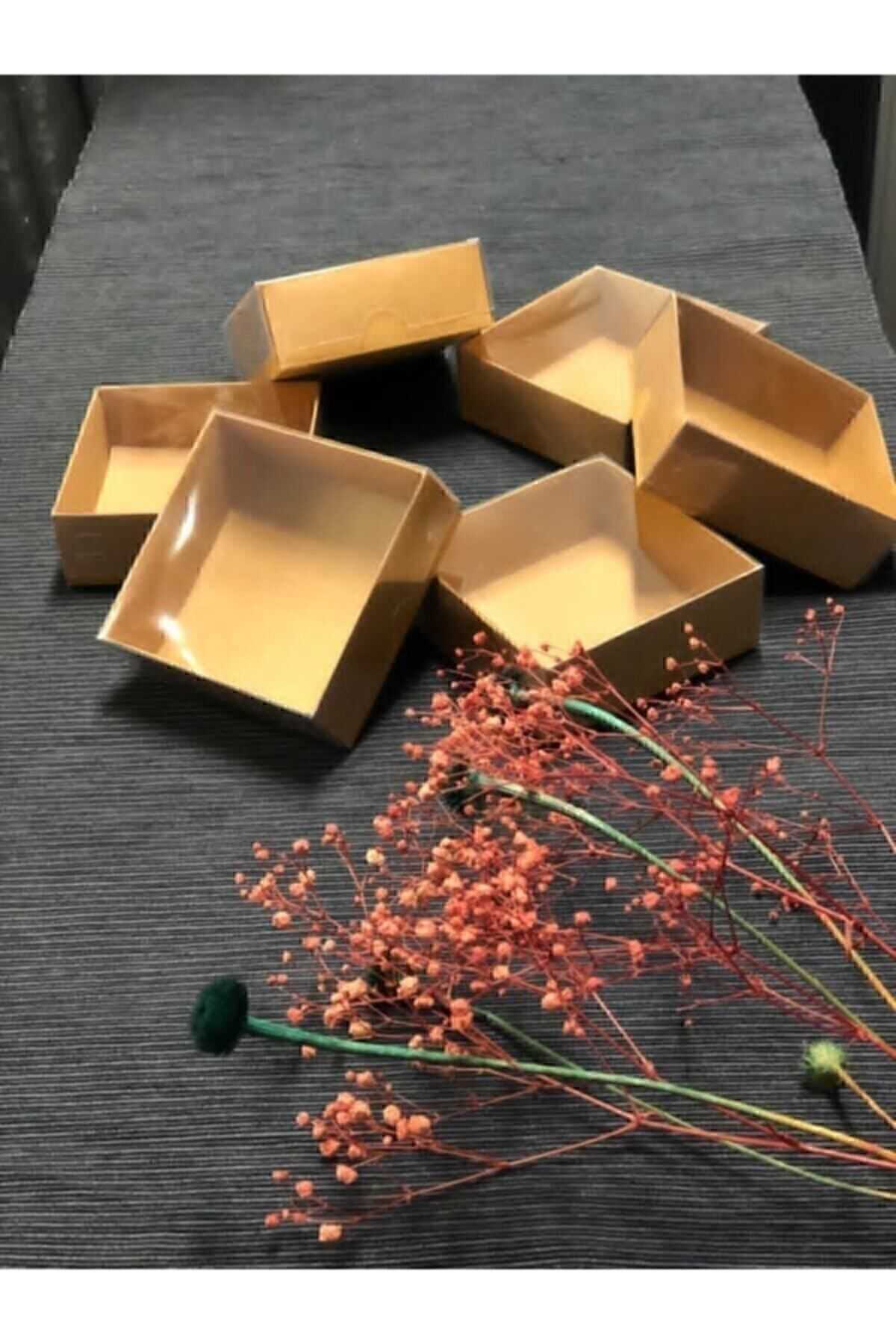 UNİDEN 8x8x3 Cm Kraft Asetat Kapaklı Kutu (100 ADET) Düğün Nişan Kına Hediyelik Kutu